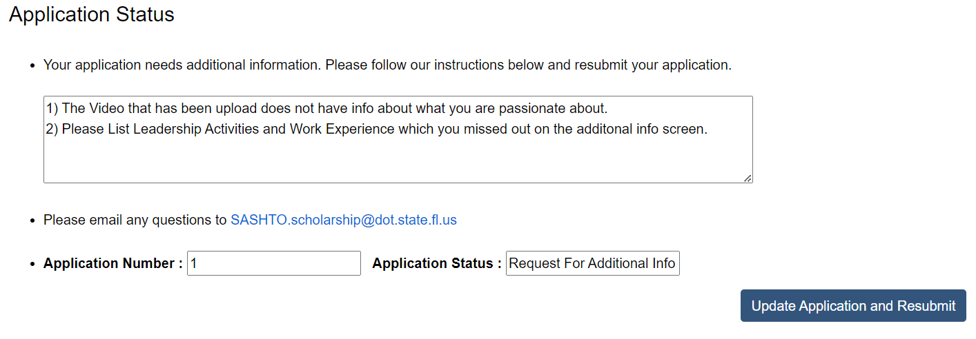 Application Status Section